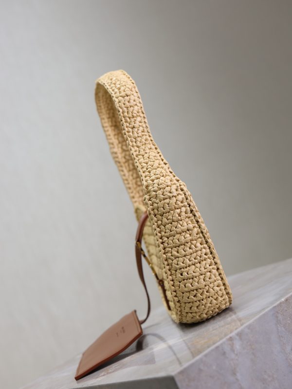 SAINT LAURENT Raffia Calfskin Le Mini Hobo Natural
