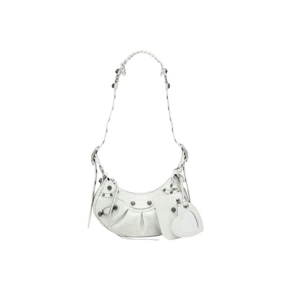 BALENCIAGA Le Cagole XS studded crinkled-leather shoulder bag White
