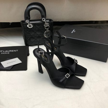Saint Laurent YSL Silk Buckle Open Toe 10.5cm Slide Sandal - Image 2