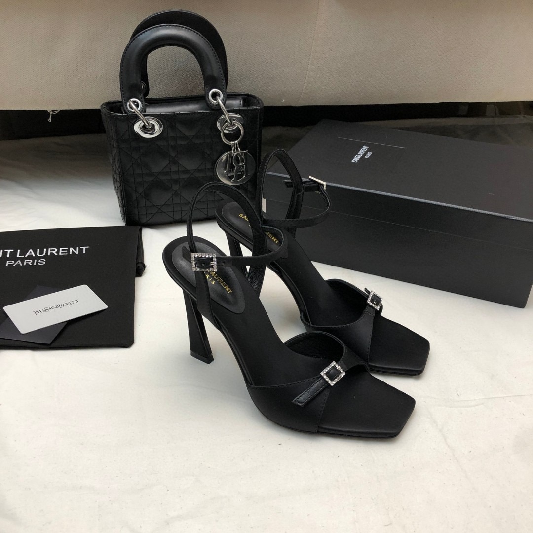 Saint Laurent YSL Silk Buckle Open Toe 10.5cm Slide Sandal - Image 2