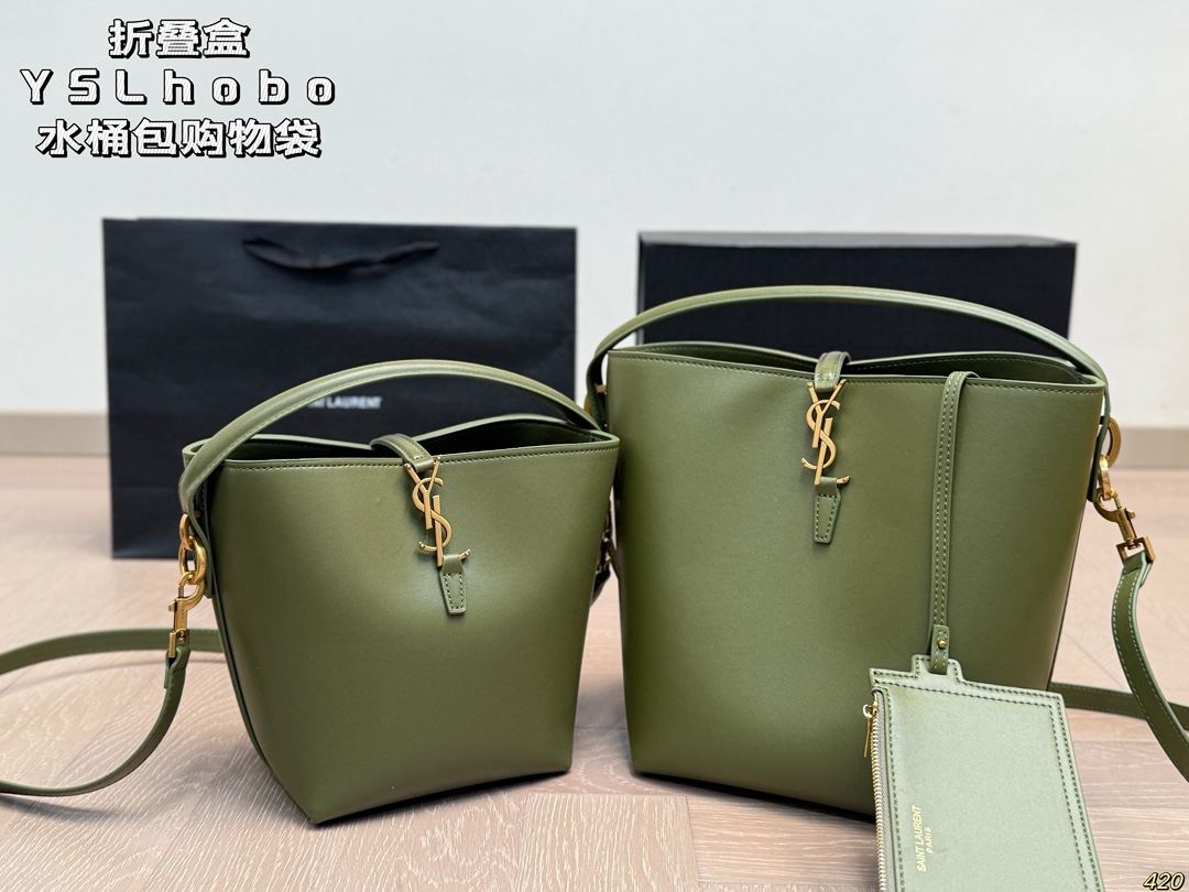 YSL Drawstring Leather Shoulder Bag - Image 3