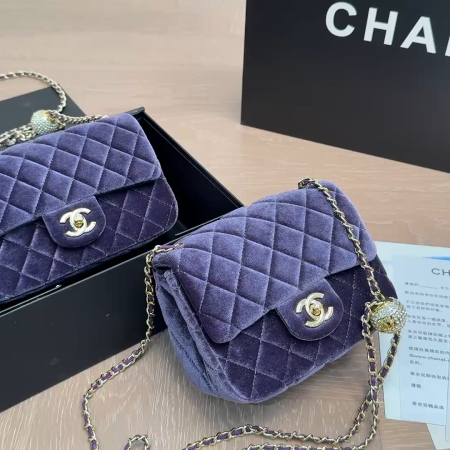 CHANEL Velvet Quilted Mini Square Flap - Image 1