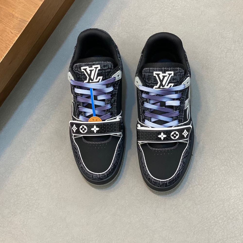 LV Trainer Croc-Embossed Denim Sneaker - Image 4