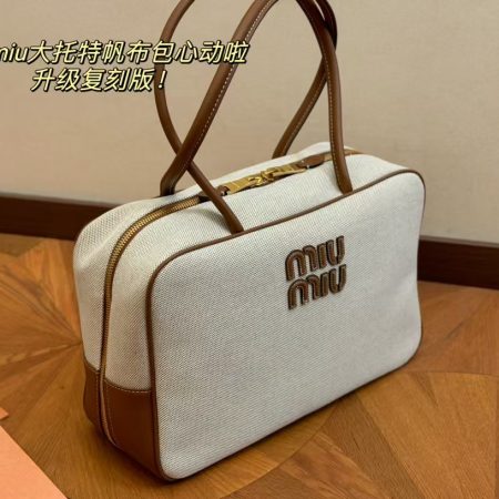 Miu Miu Beau Canvas and Leather Top Handle Bag - Image 4