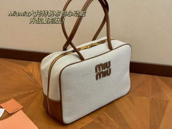 Miu Miu Beau Canvas and Leather Top Handle Bag