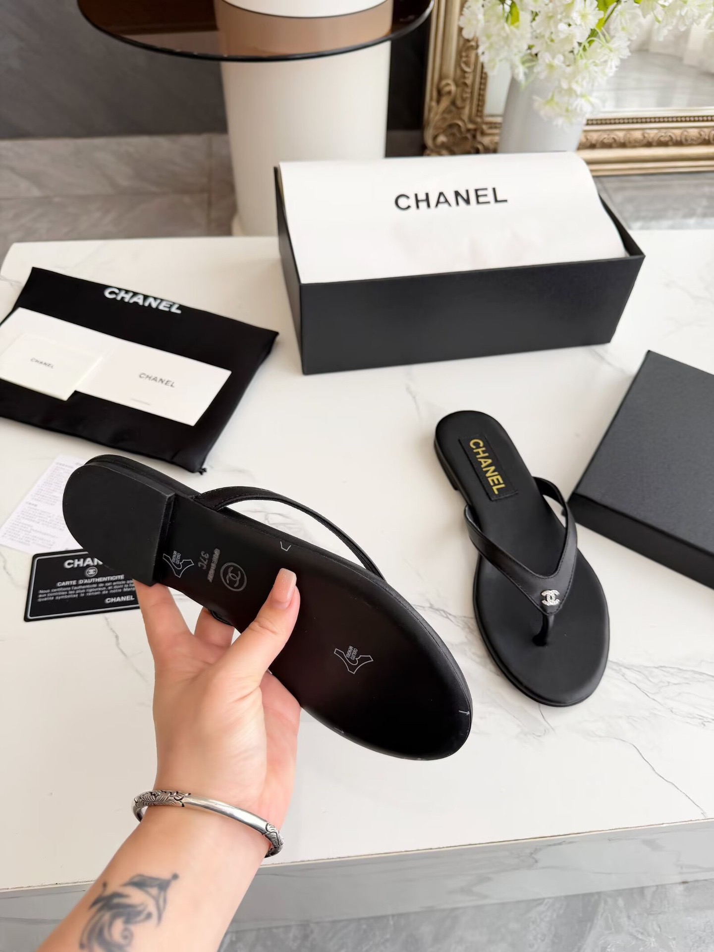 Chanel Black Thong CC Sandals - Image 9
