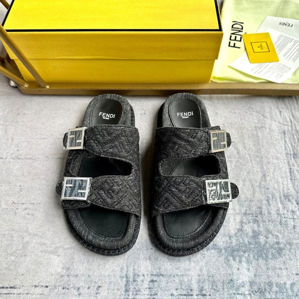Fendi Fabric One Word Comfortable Slippers Shoes Sandal