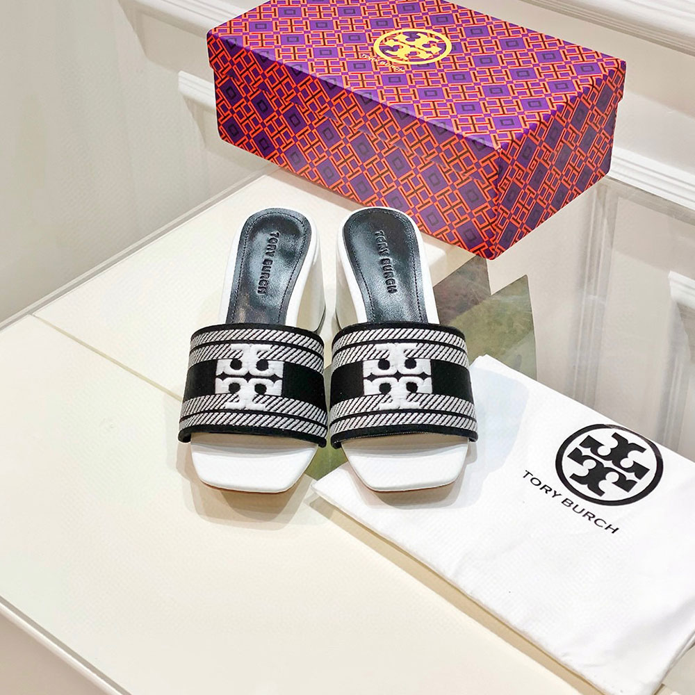 Tory Burch Fabric Flip-flops With Chunky Heels Sandals Slide - Image 5