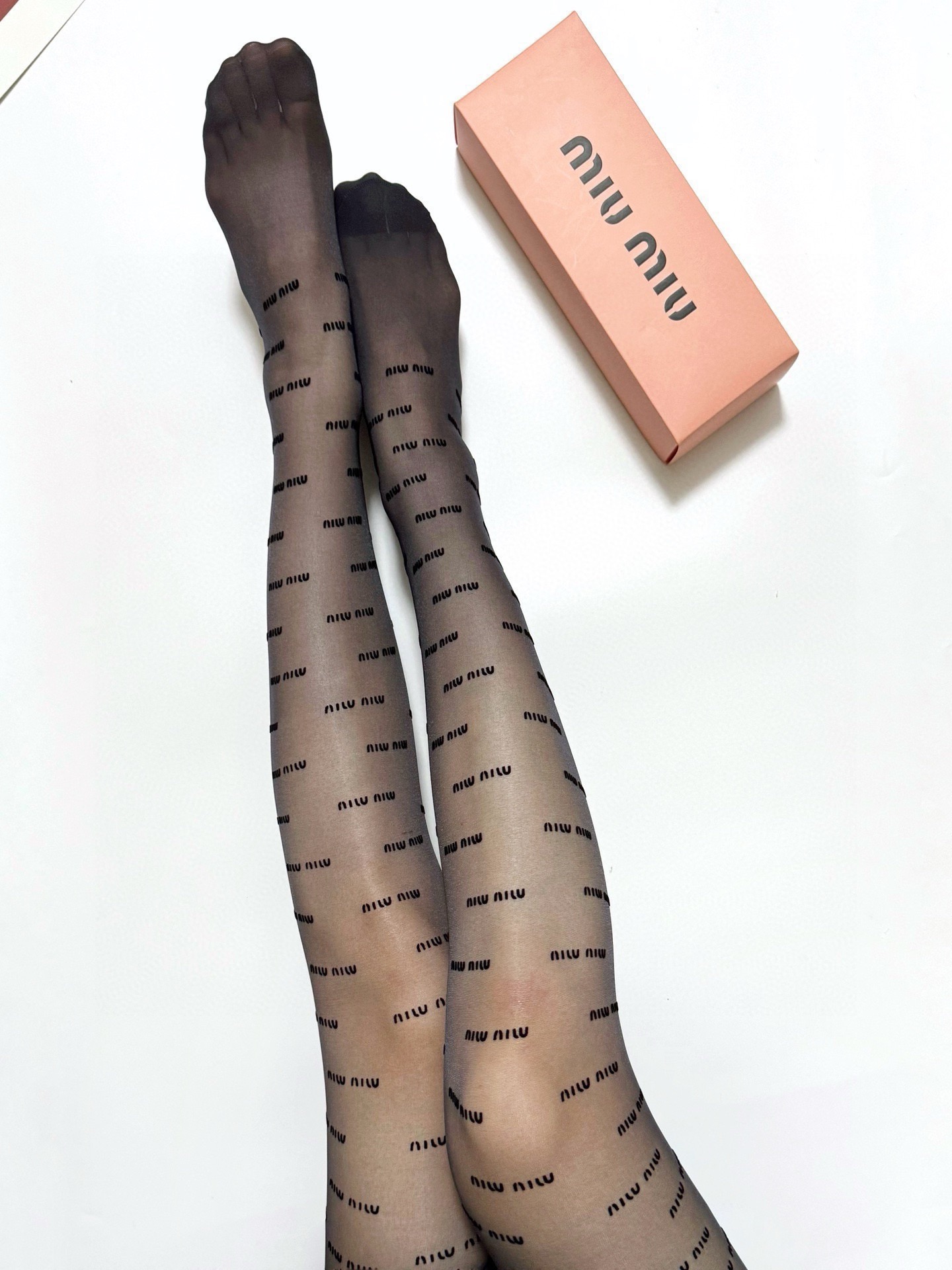 Miu Miu Classic Flocked Letter Stockings - Image 1