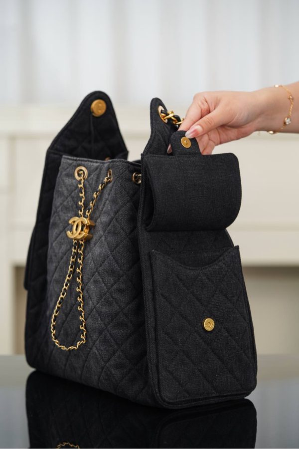 Chanel 25P Hobo Medium Handbag Denim & Gold-Tone Metal Top Quality