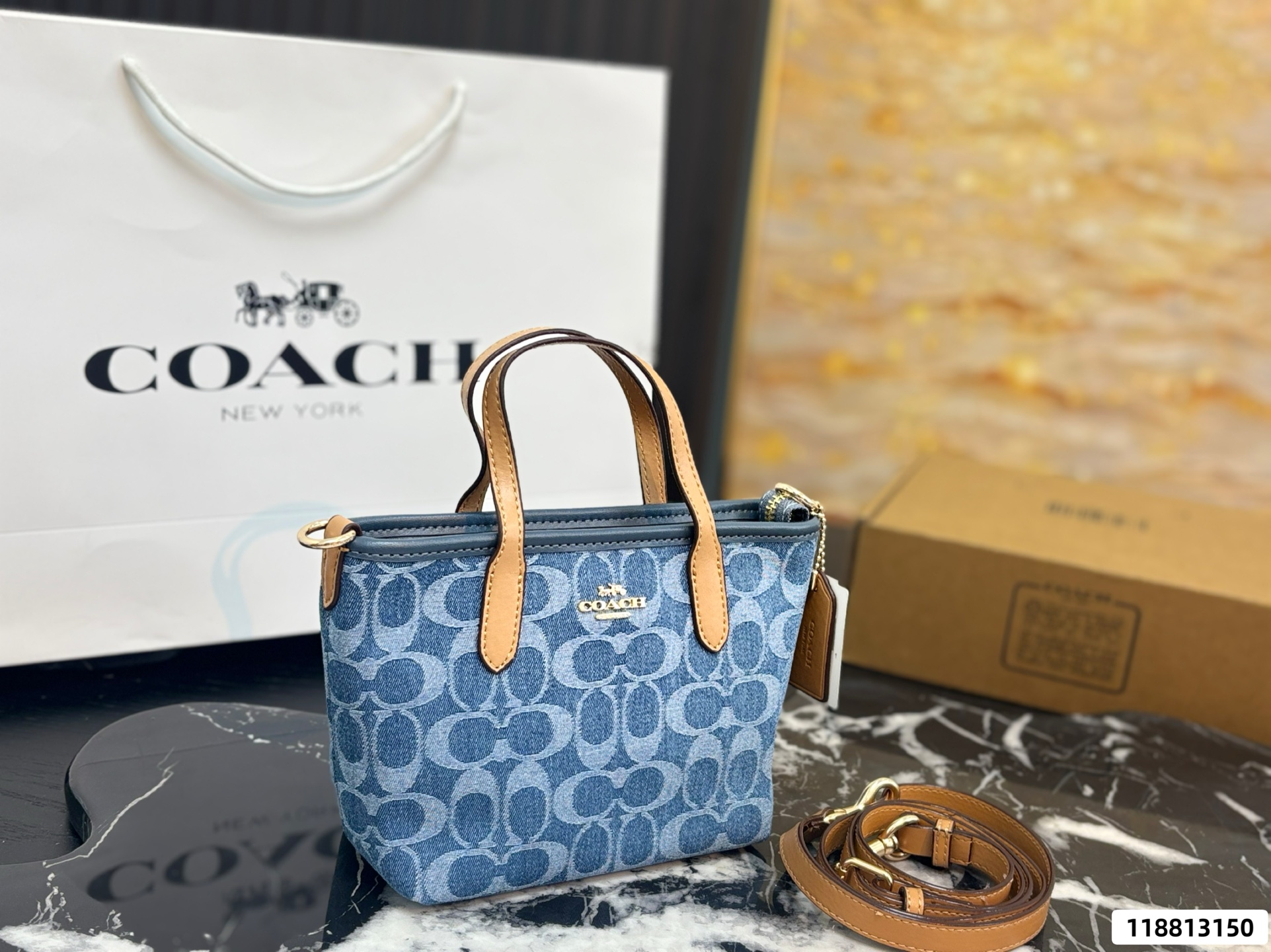 Coach Laurel 19 Denim Tote Bag - Image 1