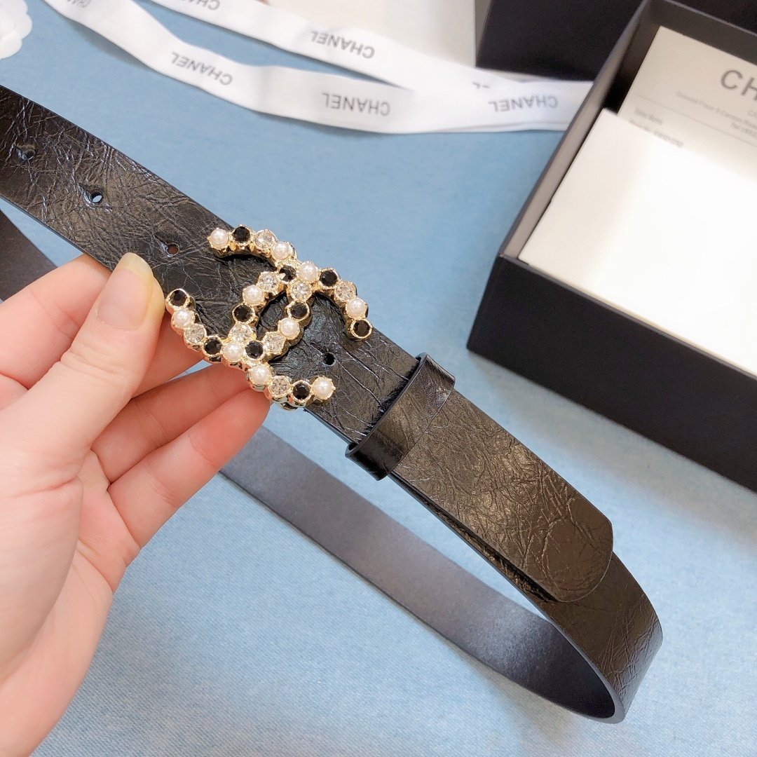 Chanel Belt With Beaded Buckle Brown Gold-Toned Metal and Strass Women Belt 30MM - Image 2
