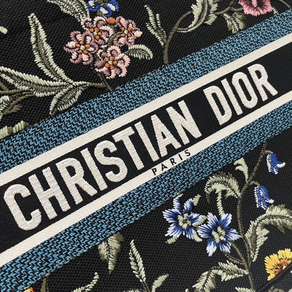 Dior Book Tote Medium Black Multicolor DiorPetitesFleurs Embroidery