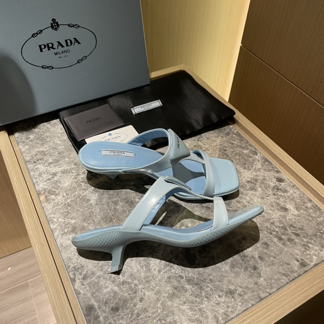 Prada  Polished Leather Sandals Slide - Image 5
