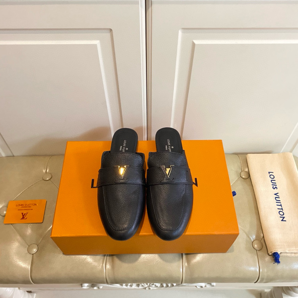 LV Leather Half-Pack Slingback Slide Sandals