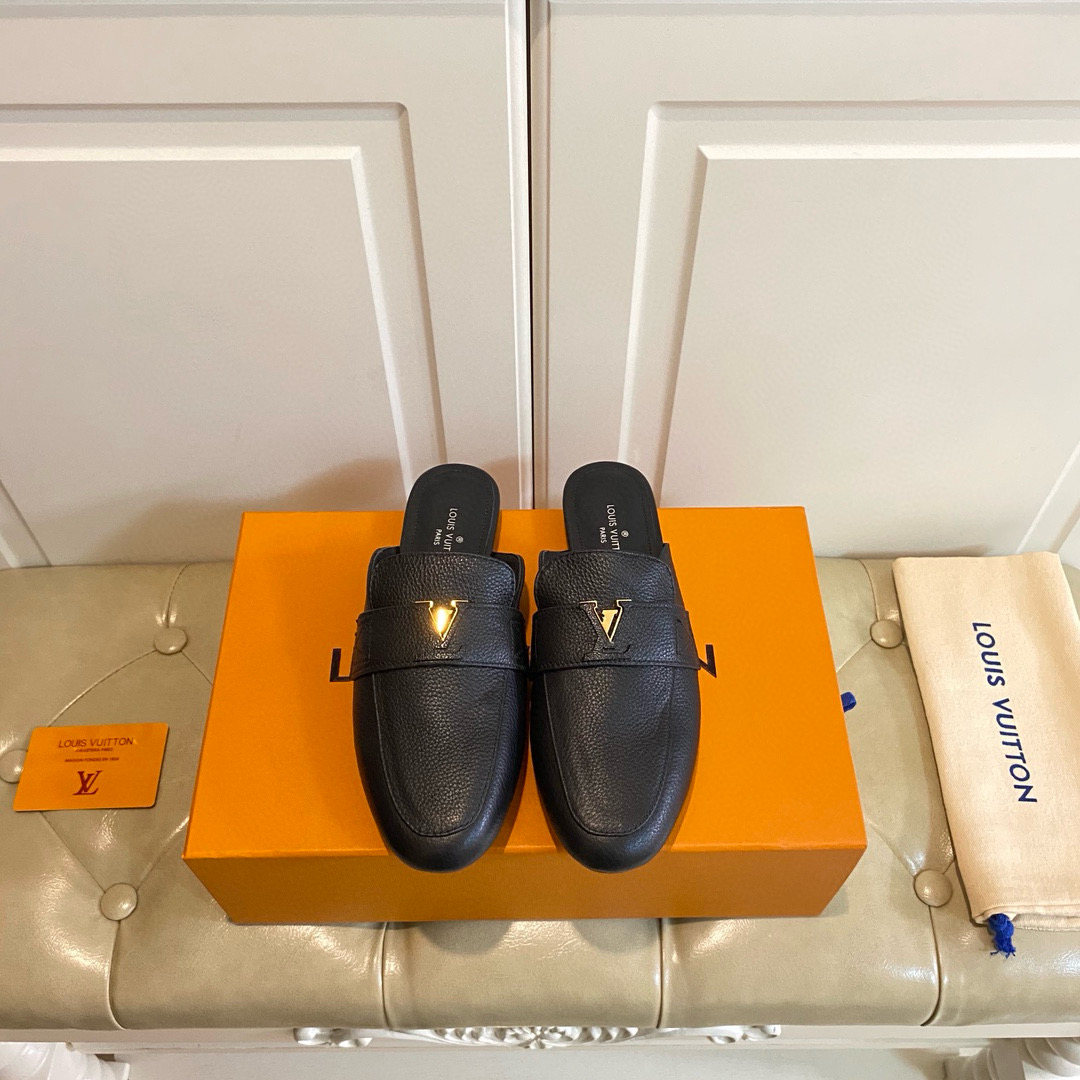 LV Leather Half-Pack Slingback Slide Sandals - Image 3