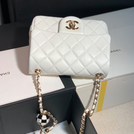 Chanel Classic Flag Bag Pearl Crush Mini Square Flap Bag White   Light Gold Hardware - Image 10