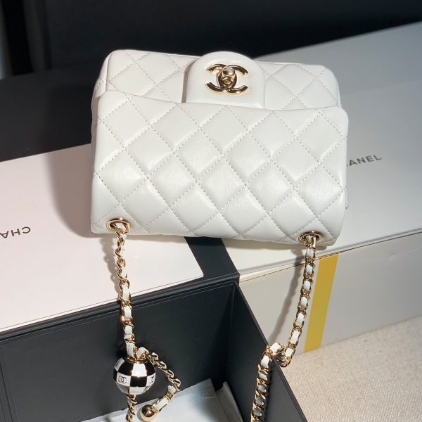 Chanel Classic Flag Bag Pearl Crush Mini Square Flap Bag White Light Gold Hardware