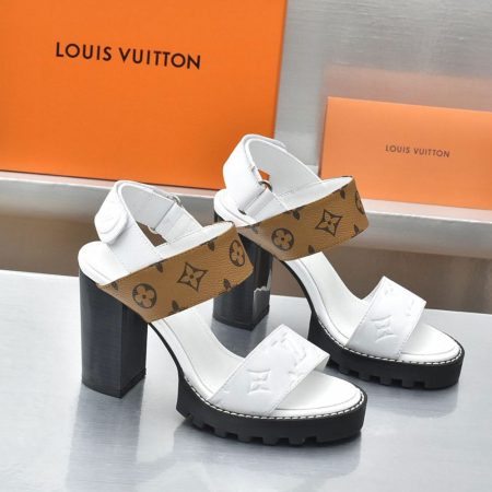 LV Leather Chunky Heel Velcro Slide Sandal - Image 3