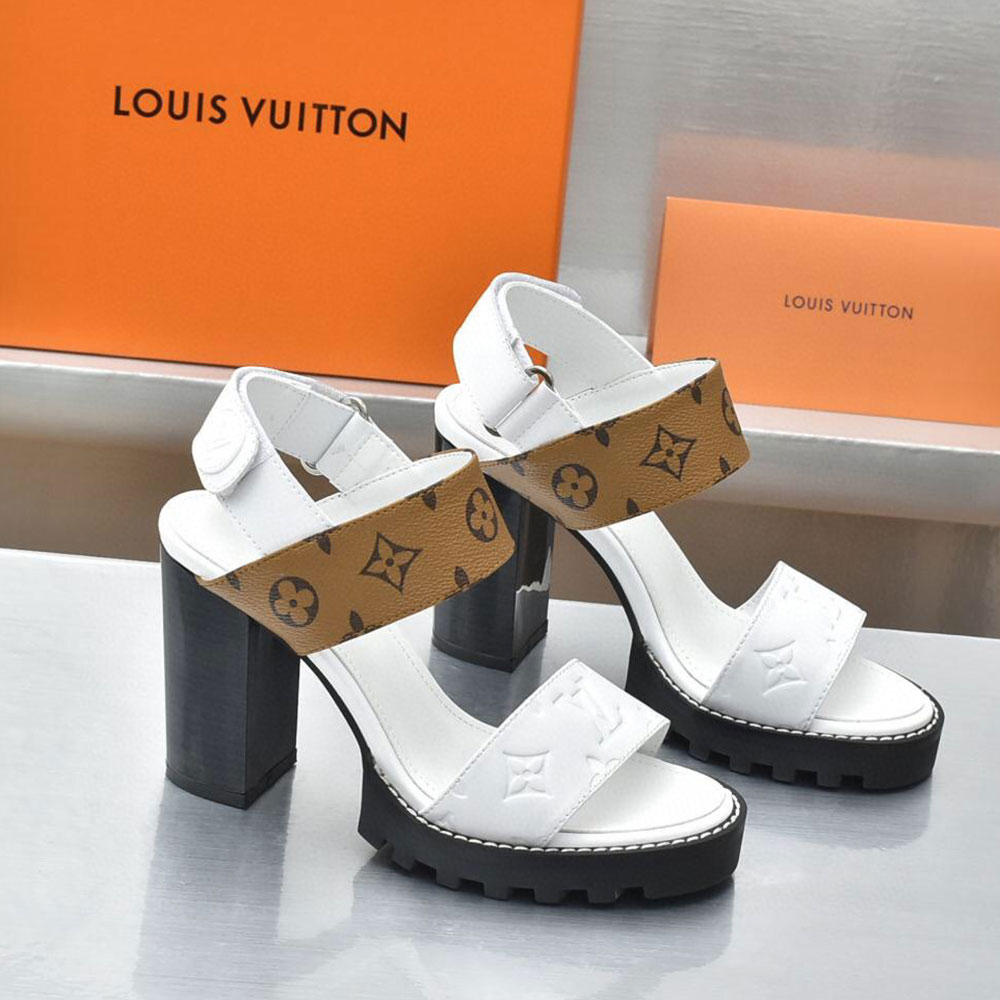 LV Leather Chunky Heel Velcro Slide Sandal - Image 3