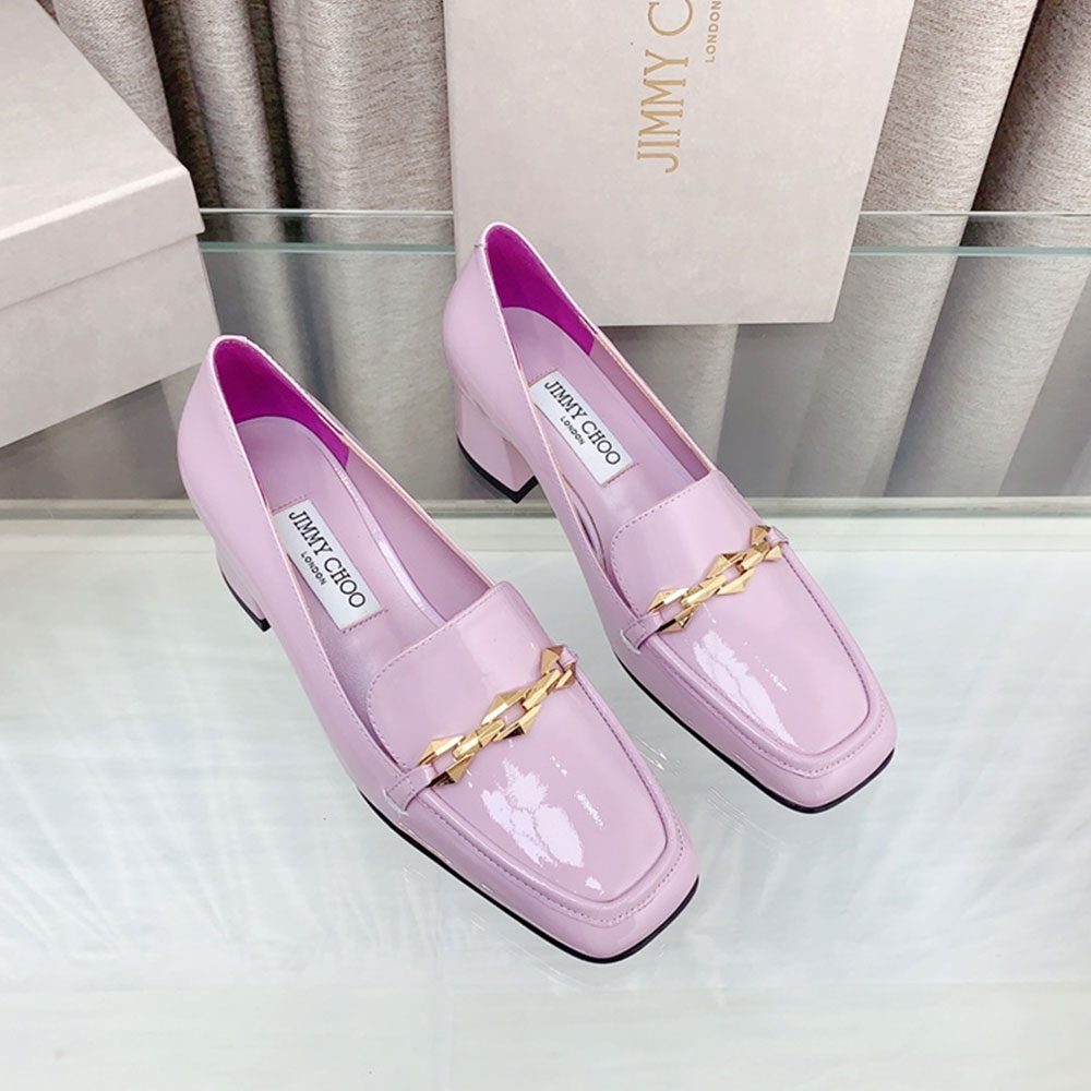 Jimmy Choo Patent Leather 5CM Thick Heel Slide Sandal - Image 5