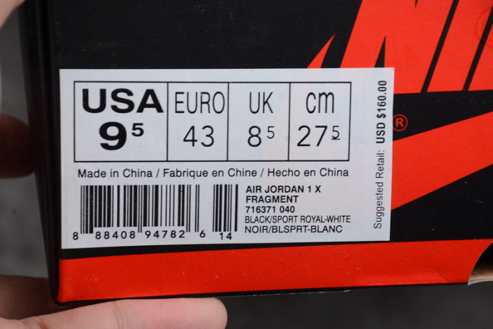 Air Jordan 1 Retro Fragment black/sport royal-white mens 716371-040 - Image 9