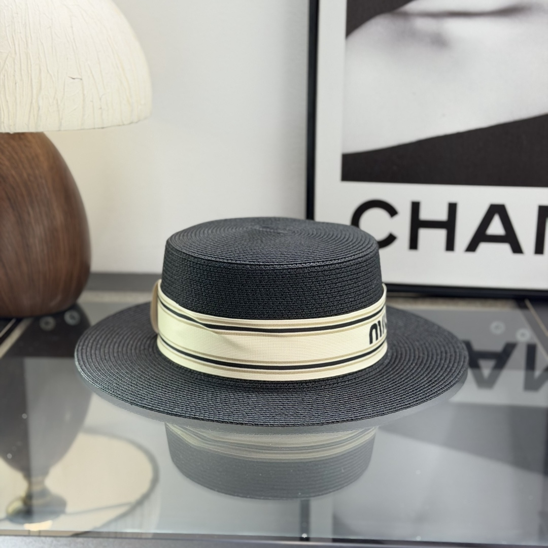 MiuMiu Flat-Brimmed Straw Hat - Image 8