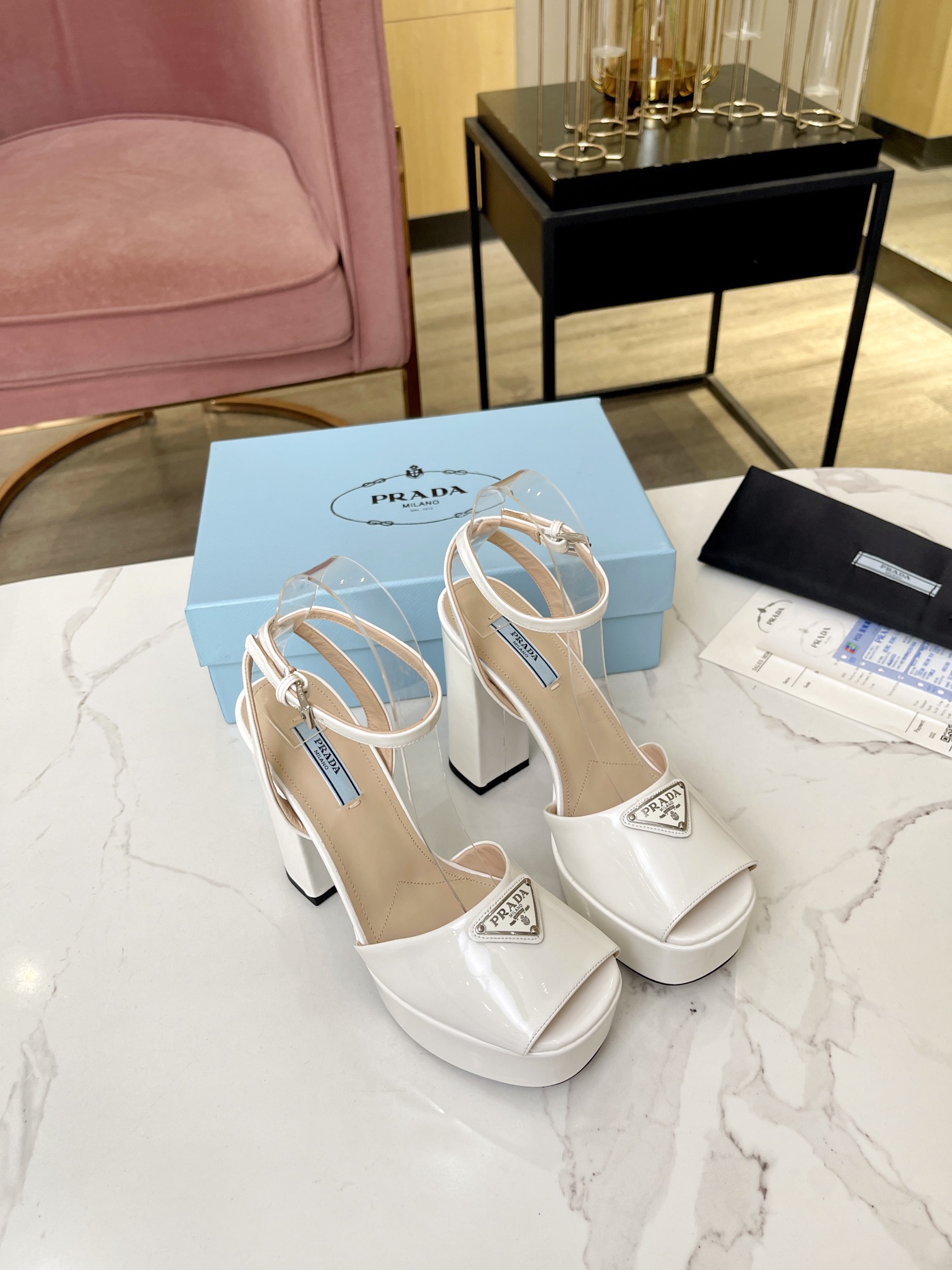 Prada Buckle Square-Heel Sandals - Image 4