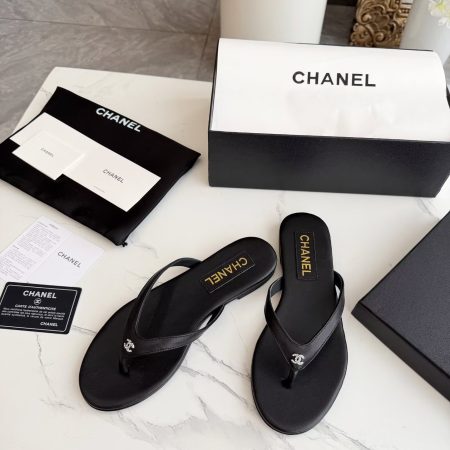 Chanel Black Thong CC Sandals