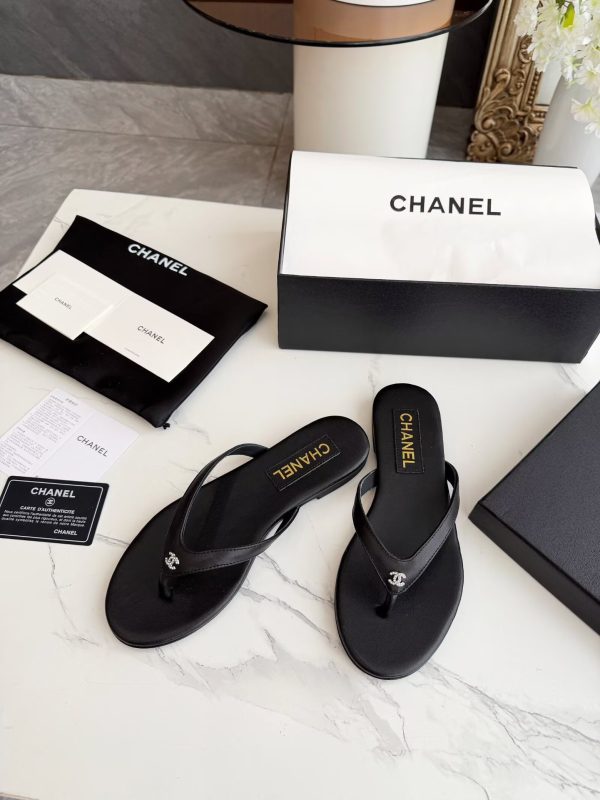 Chanel Black Thong CC Sandals