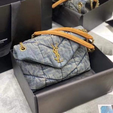 YSL Loulou Puffer Denim Leather Bag - Image 3