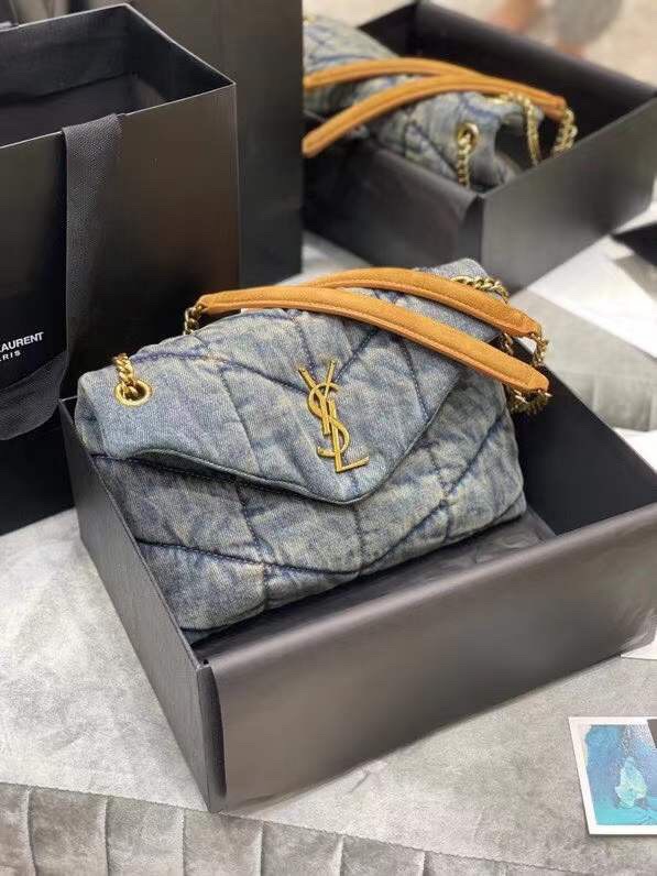 YSL Loulou Puffer Denim Leather Bag