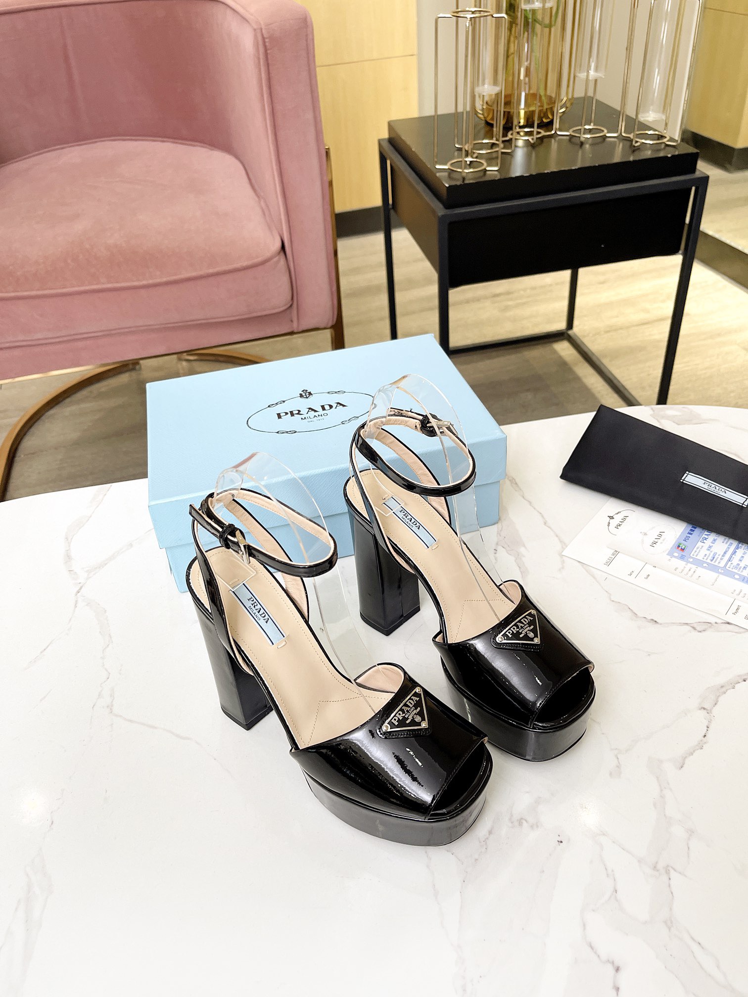 Prada Buckle Square-Heel Sandals - Image 3