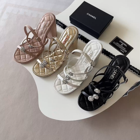 Chanel 6P Camellia Chunky-Heel Sandals