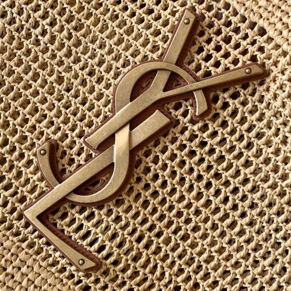 YSL Saint Laurent Raffia Icare Shopping Tote Bag