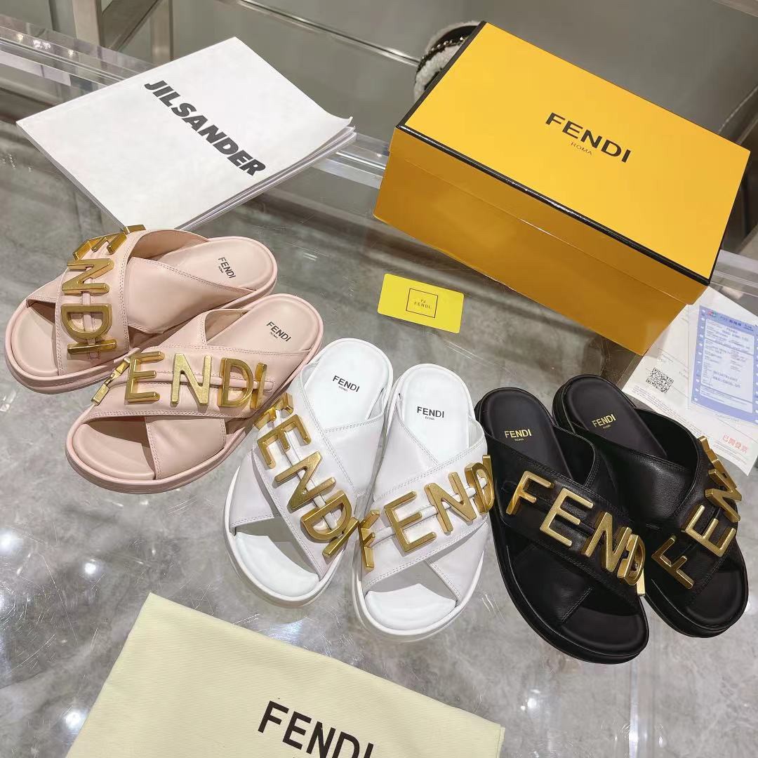 Fendi Vitello Fendigraphy Slide Sandals - Image 1