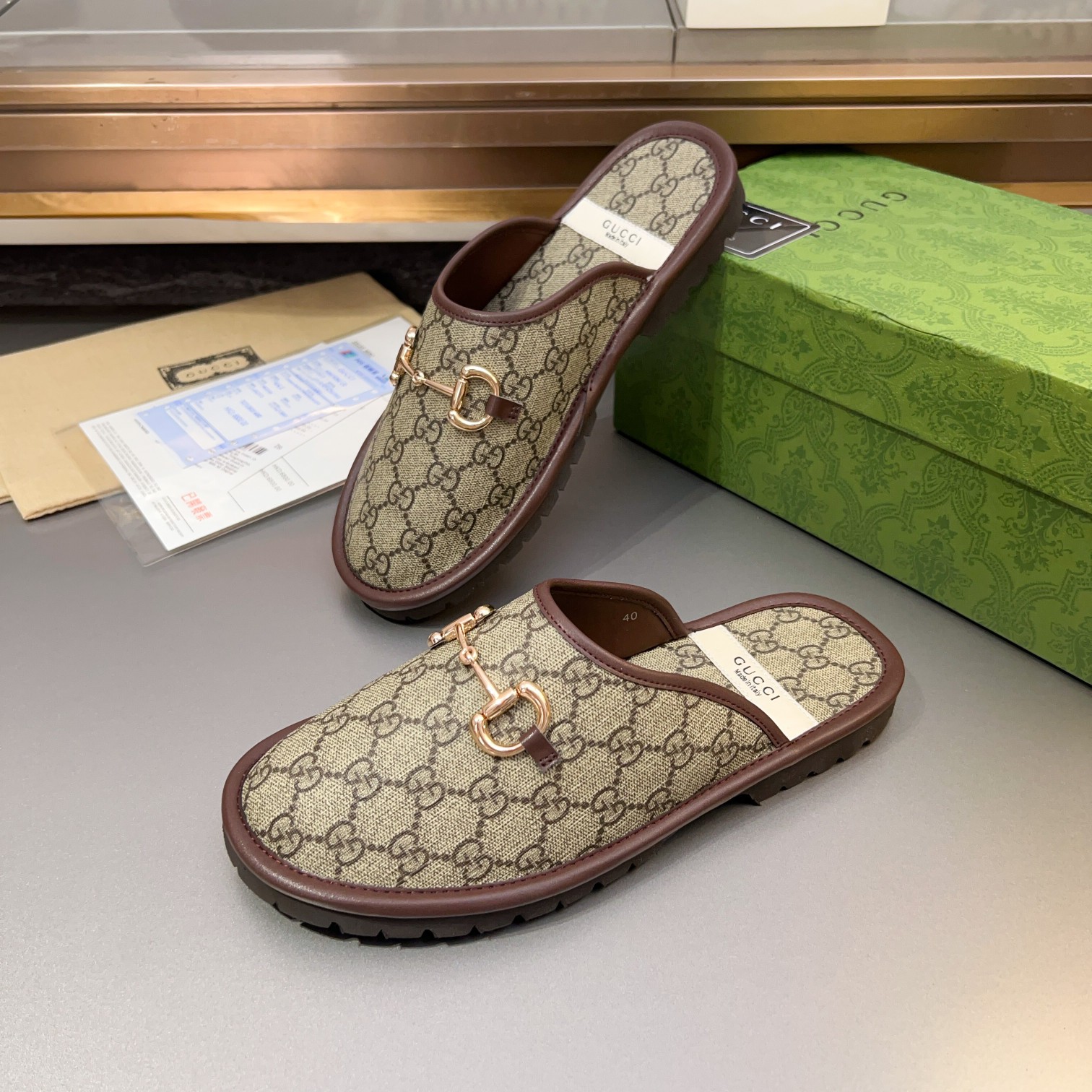 Gucci Monogram Horsebit Men Flat Mules - Image 1