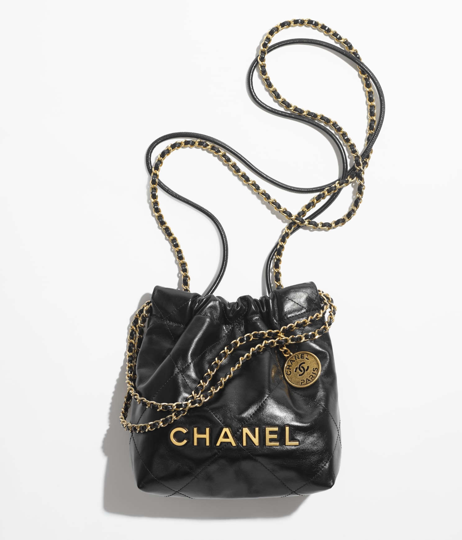 CHANEL 22 MINI HANDBAG Shiny Calfskin & Gold-Tone Metal Black - Image 1