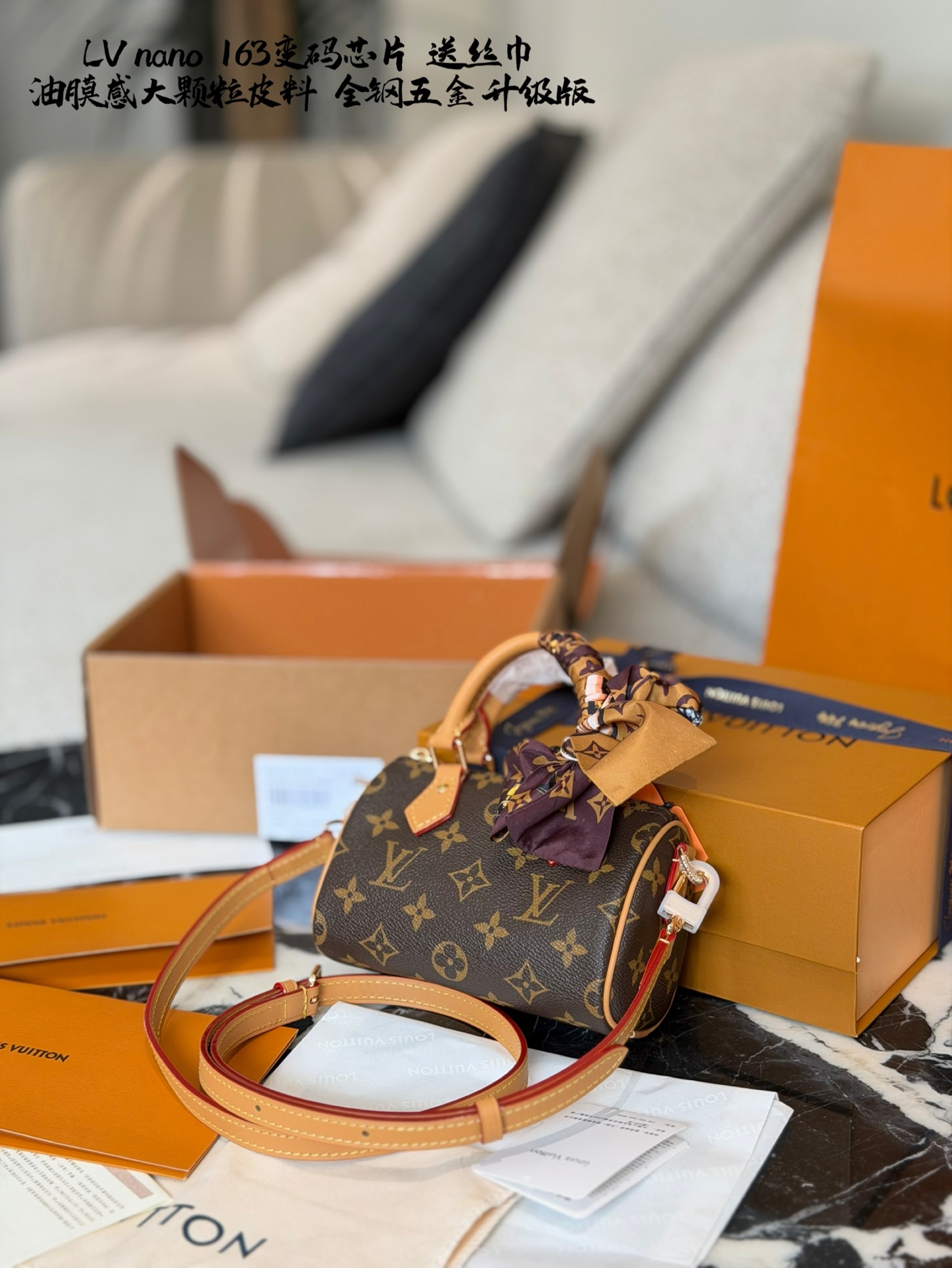 LV Nano Speedy Bag With Scarf - Image 9