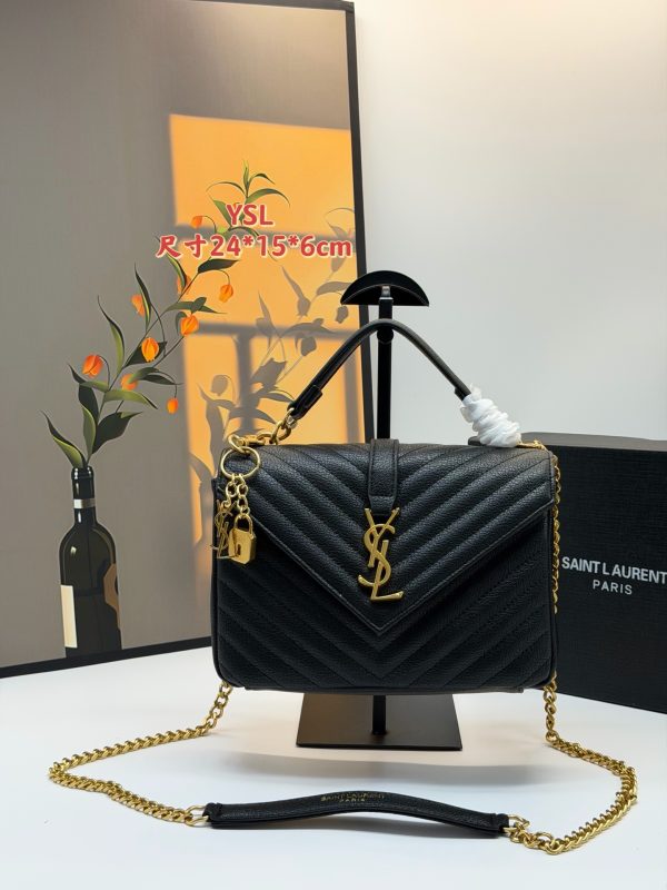 YSL College Black and Gold Messenger Bag