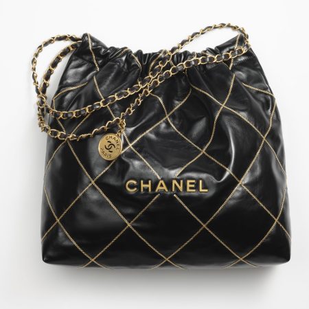 CHANEL 22 HANDBAG Shiny Calfskin & Gold-Tone Metal Black
