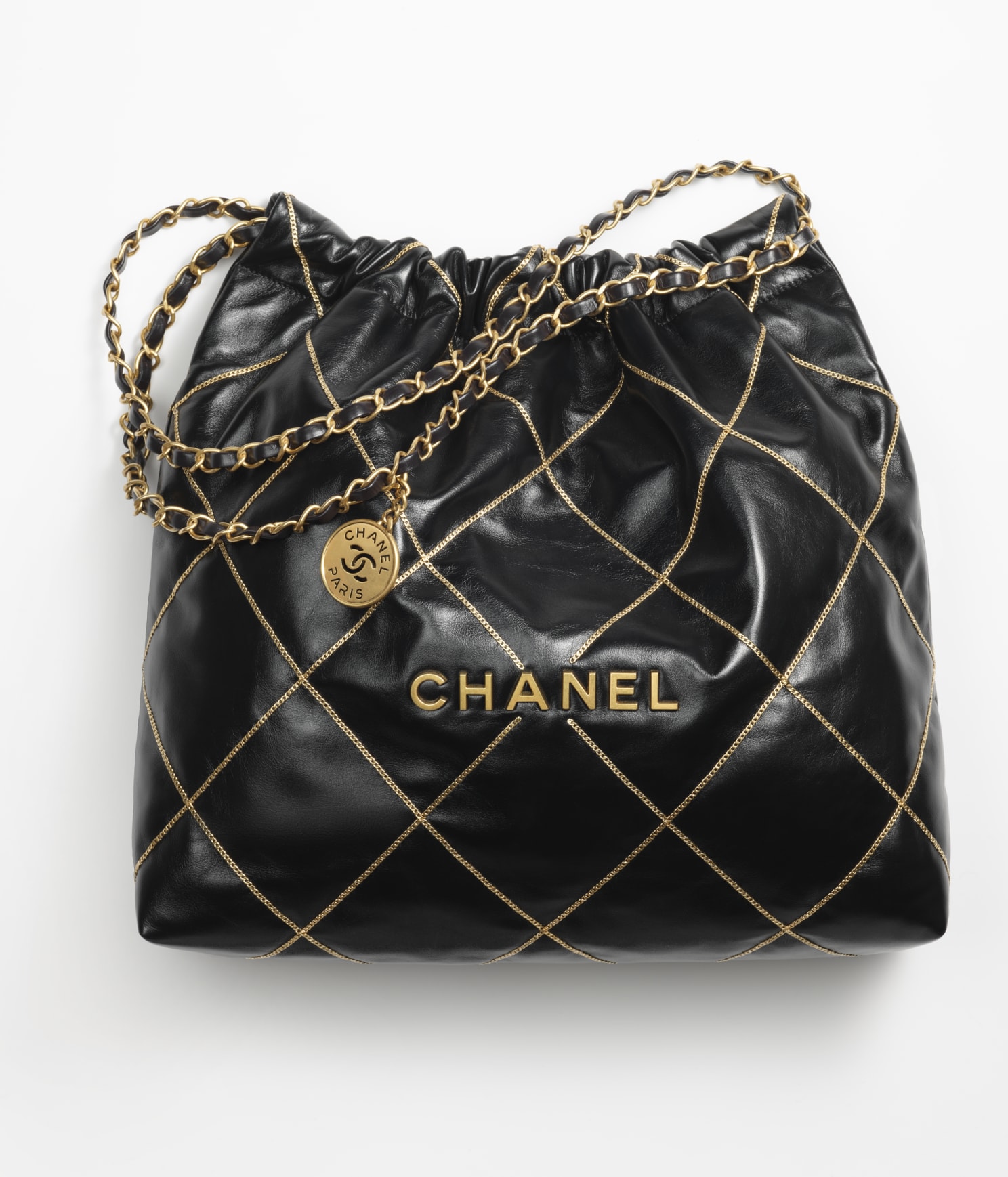 CHANEL 22 HANDBAG Shiny Calfskin & Gold-Tone Metal Black - Image 1