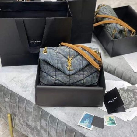 YSL Loulou Puffer Denim Leather Bag - Image 1
