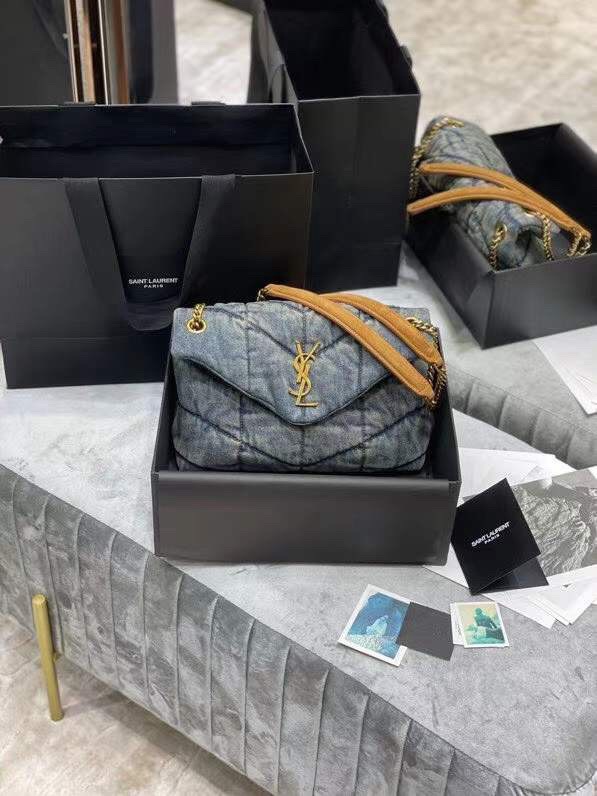 YSL Loulou Puffer Denim Leather Bag