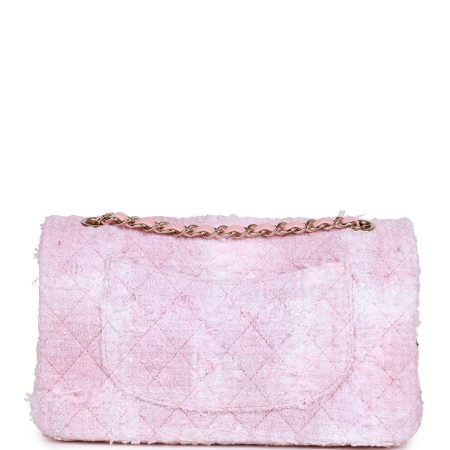 Chanel Classic Flag Bag Medium Classic Double Flap Bag Rose Sakura Tweed Light Gold Hardware - Image 5