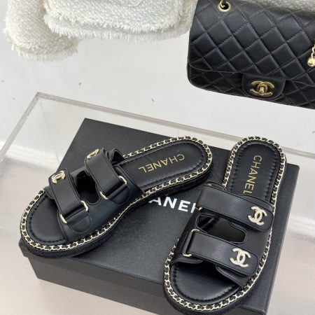 Chanel Black CC Double Breasted Flat Slippers Sandals - Image 4