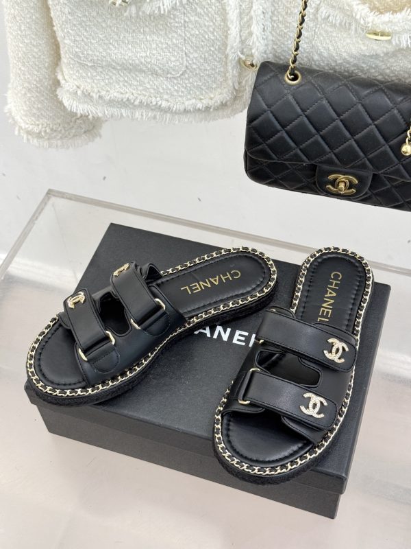 Chanel Black CC Double Breasted Flat Slippers Sandals