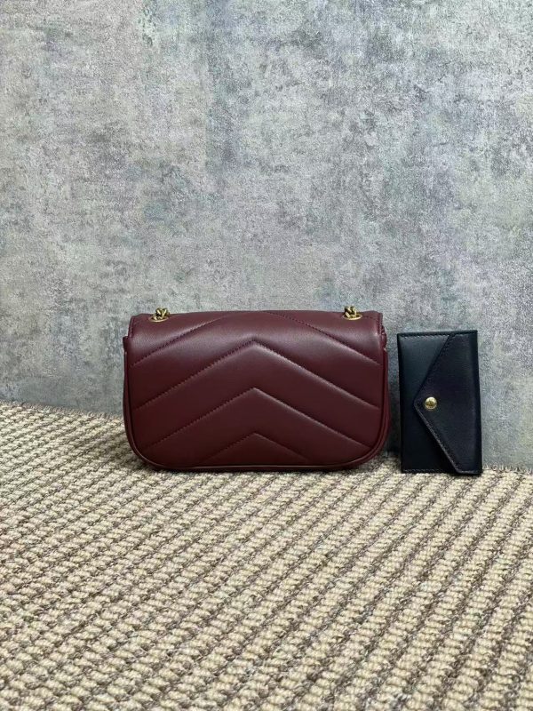 YSL Loulou Mini Chain Crossbody Bag Burgundy