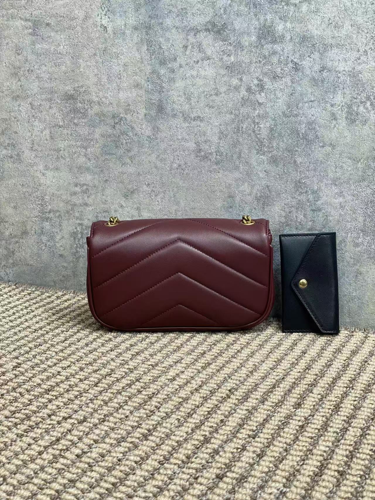 YSL Loulou Mini Chain Crossbody Bag Burgundy - Image 2