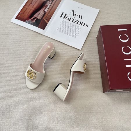 Gucci 25SS Double G Rhinestone Chunky-Heel Slides